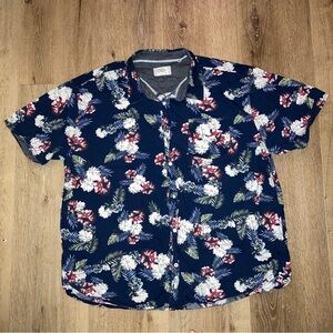 Free Planet Mens Tropical Floral Print Short Sleeve Button-Up Shirt | Size 3X